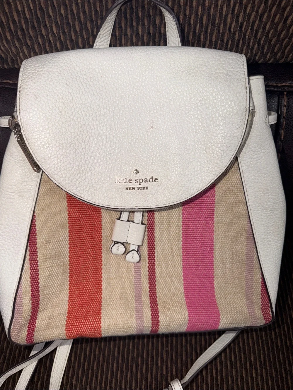 Kate Spade White Pink Leila Striped Backpack